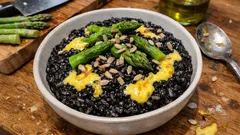 Risotto Venere con asparagi e zafferano: cremoso, profumato e diverso dal solito